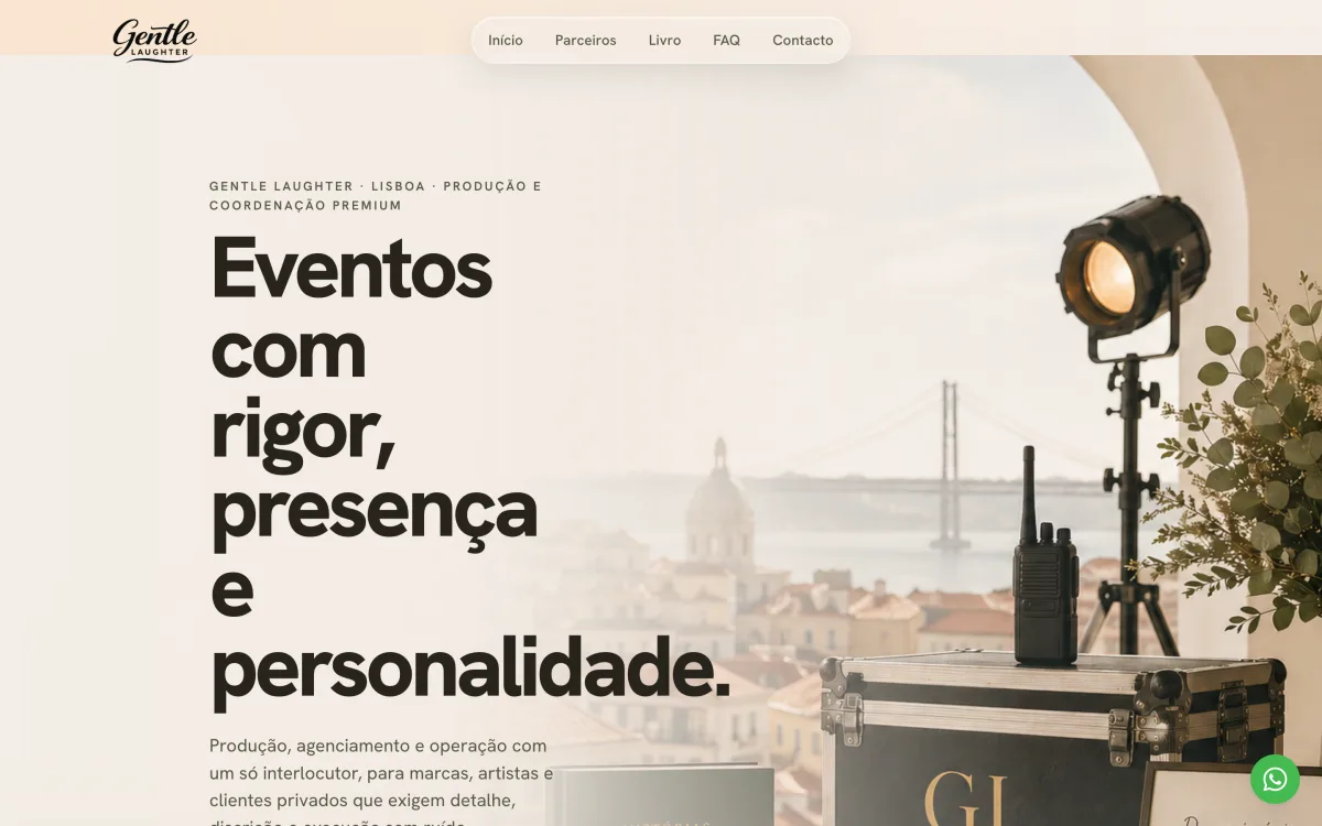 Gentle Laughter — website premium para produção e coordenação de eventos