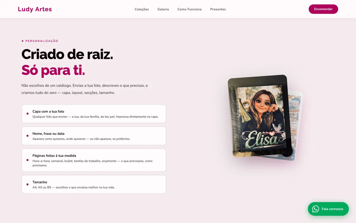 Ludy Artes — website e-commerce com foco em detalhe e personalização