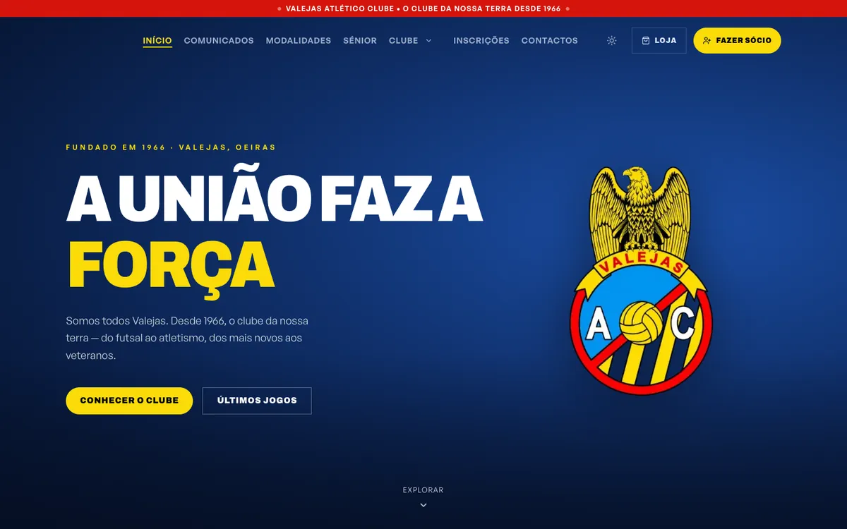 Valejas Atlético Clube - club website with an online shop, registrations, membership and a private area for the board